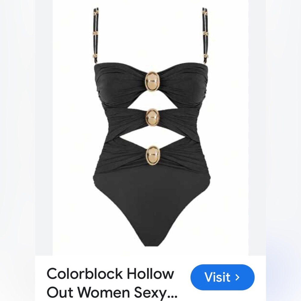 Black One-Piece Swimsuit with Gold Accents and cutouts - Picture 2 of 10